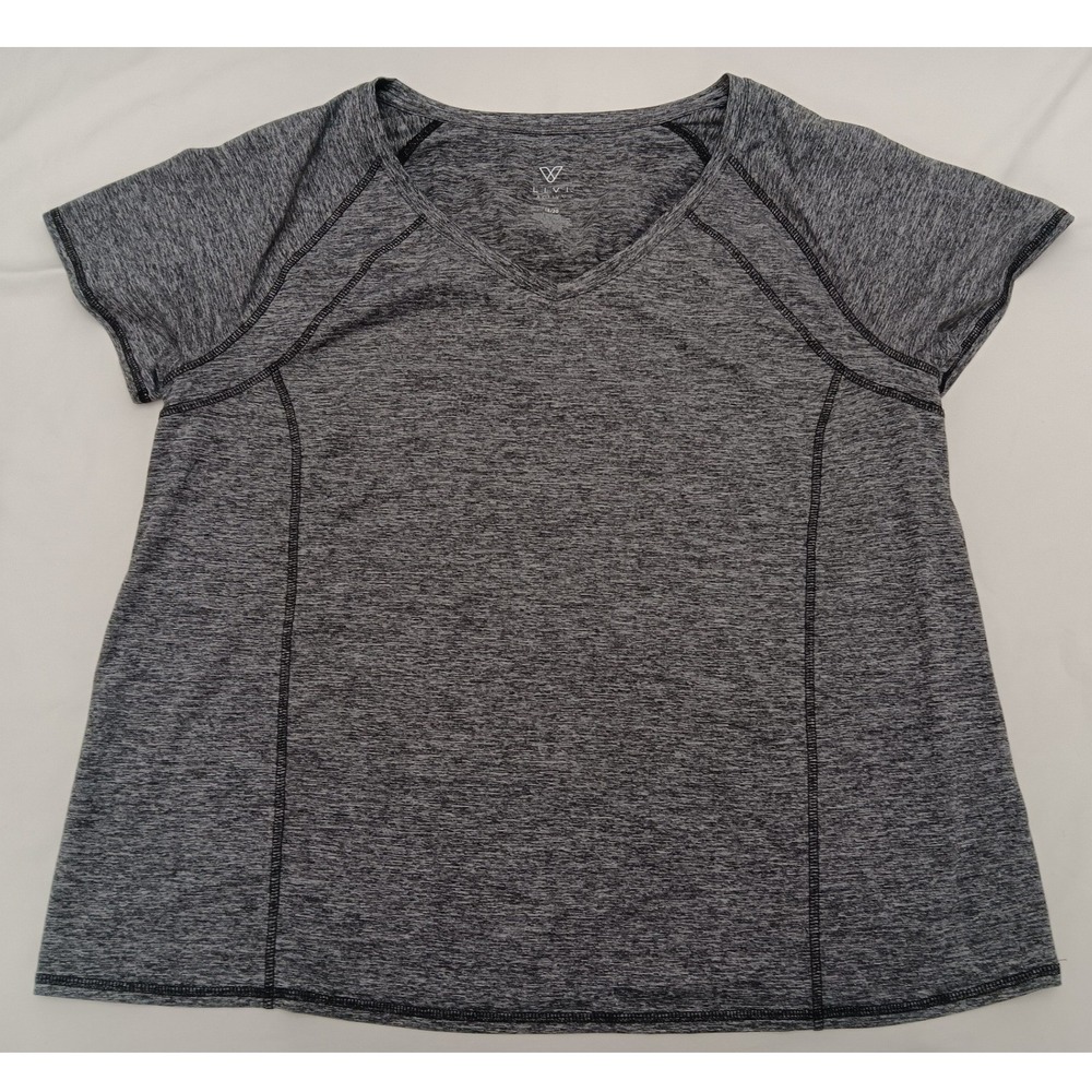 LIVI ACTIVE Women's Grey Heather V Neck Short Sleeve Athletic T Shirt Size 18/20